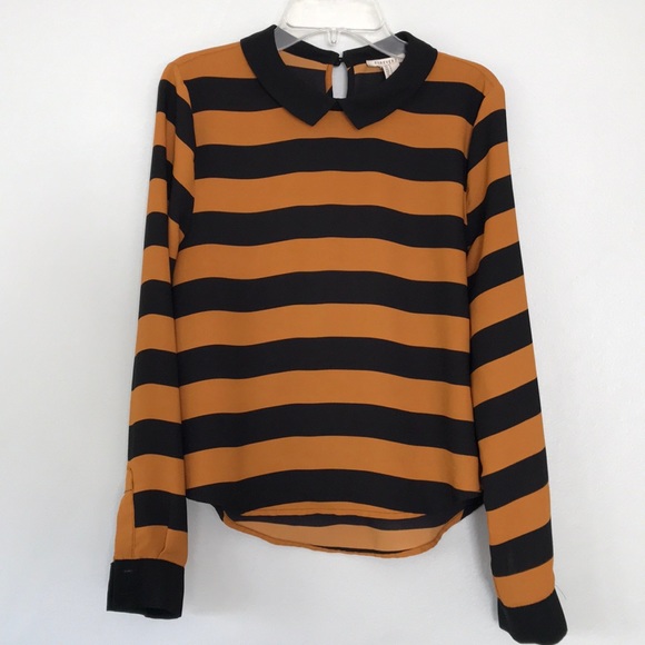 Striped Blouse Peter Pan Collar Mustard 